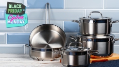 Pots and pans on a kitchen counter.