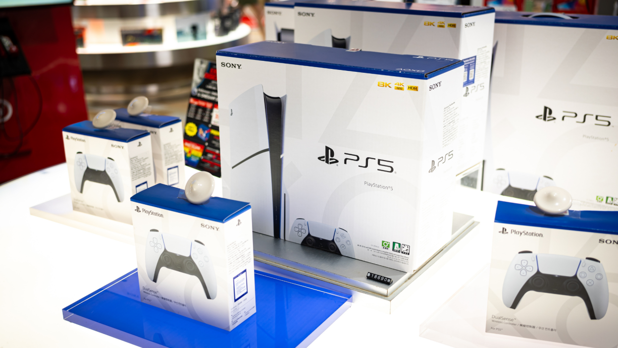 PlayStation 5 gaming console on display inside a big box store