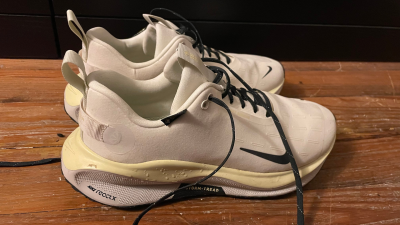 Nike waterproof shoes, with droplets still on them post-run
